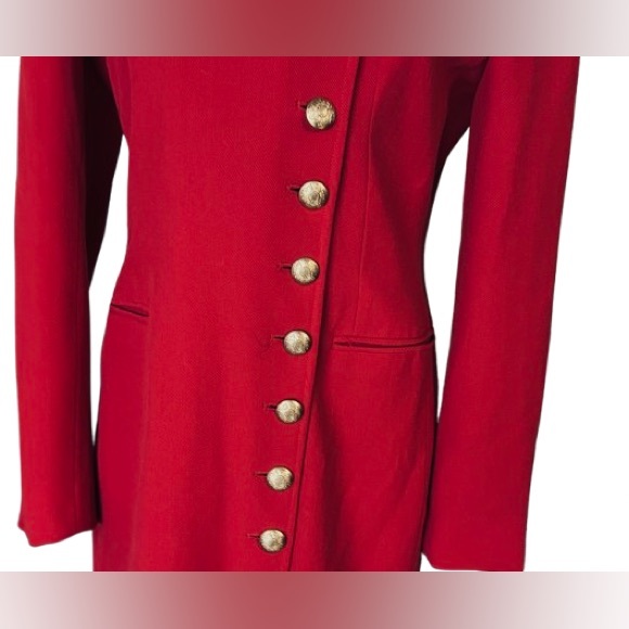 Vintage Ralph Lauren Red Jacket Wool Small Long Logo Gold Buttons Crest 80s 90s - Picture 4 of 16